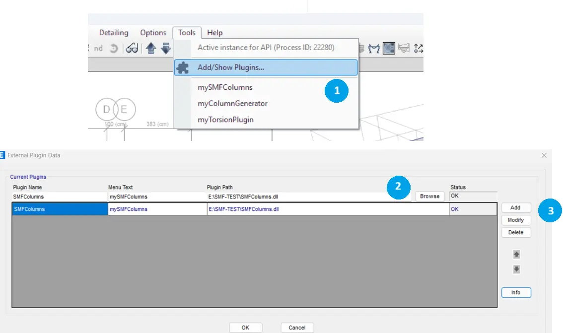 نمایی از منوی Add/Show Plugins در نرم افزار ایتبس